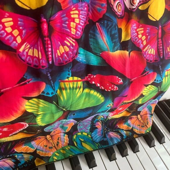 Vibrant Multicolor Maxi Dress with Butterflies and Gold Accents One Size - Picture 9 of 16